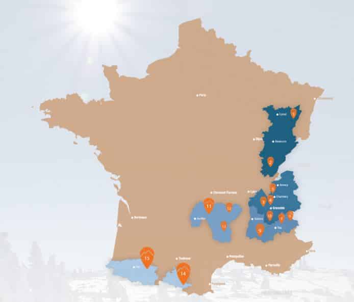 Carte de localisation des Hôteliers Randonneurs en France